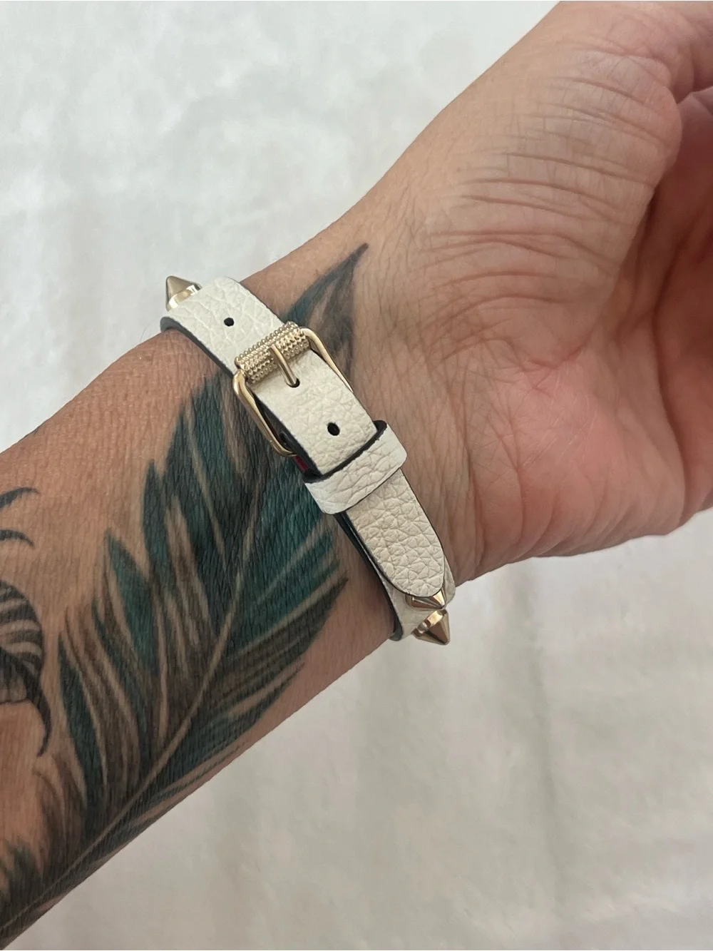 Christian Louboutin White Leather Bracelet with Gold Spikes